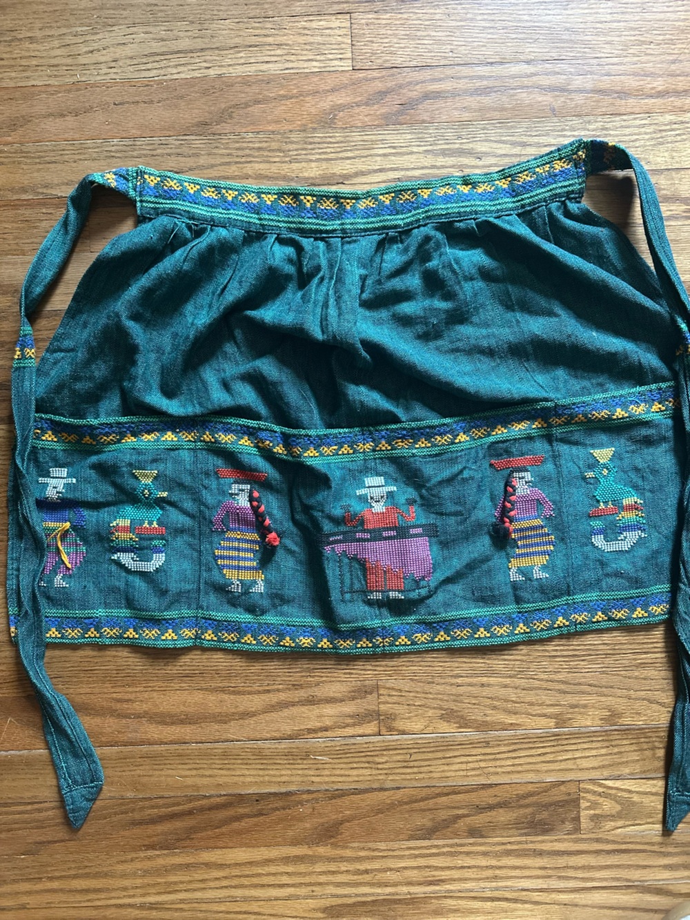 Handwoven Aztec Teal Embroidered Waist Apron Wrap - Unbranded